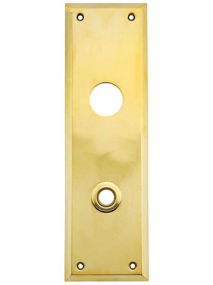 Large Stamped-Brass New York Exterior Back Plate with Cylinder Hole in Polished Brass.